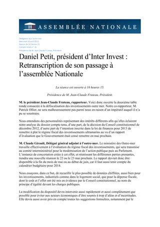 Délégation aux Outre-mer
Mercredi 24 avril 2013
Séance de 16 heures 15
Compte rendu n° 16
Présidence de M. Jean-Claude Fru...