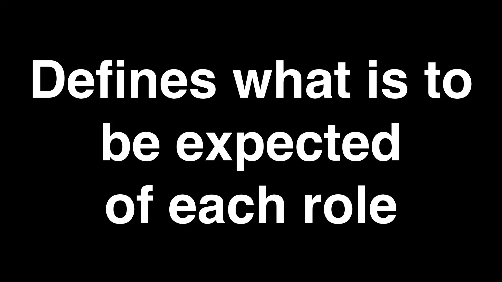 Defines what is to
be expected
of each role