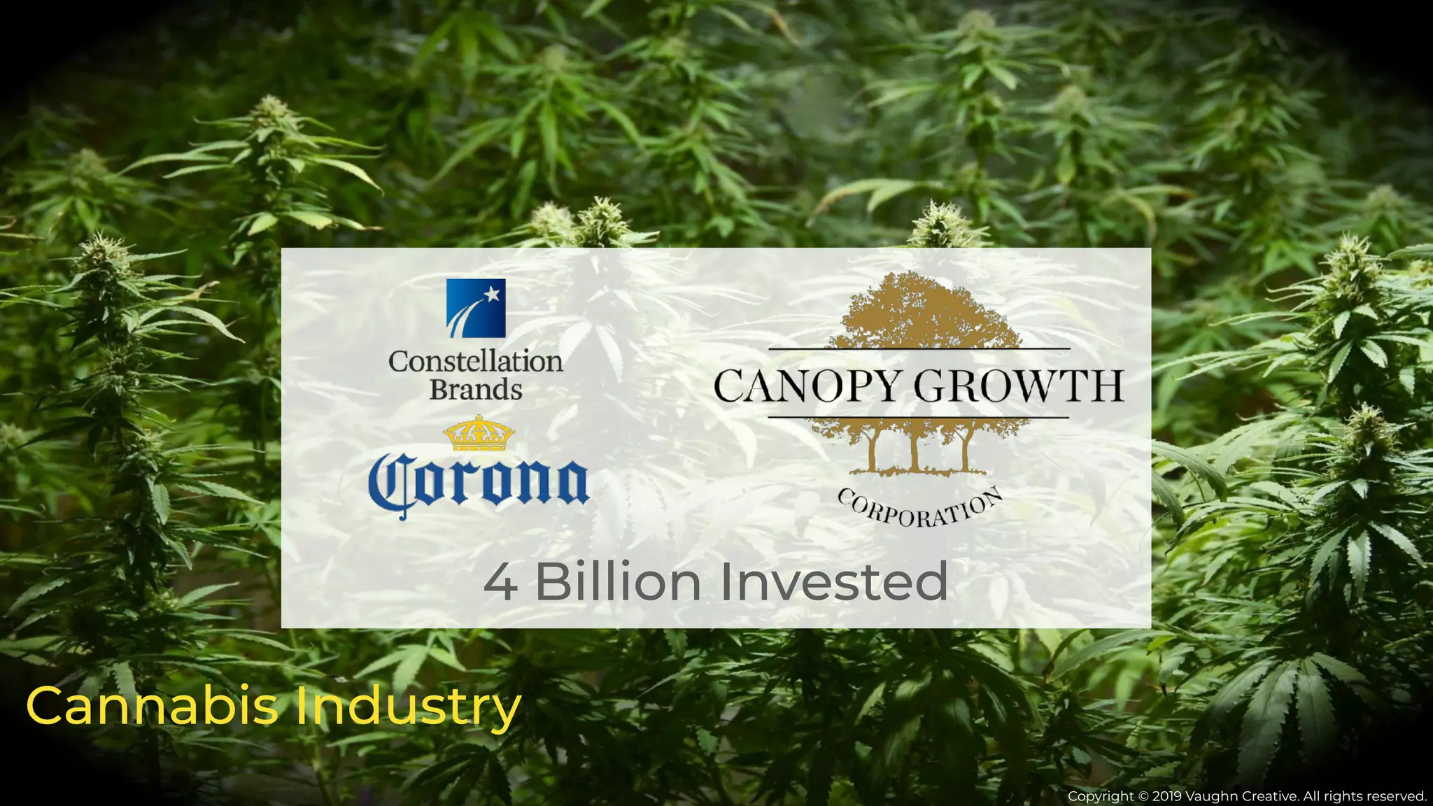 4 Billion Invested
Copyright © 2019 Vaughn Creative. All rights reserved.
Cannabis Industry
 