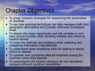 Chapter Objectives <ul><li>To grasp company strategies for sequencing the penetration of countries </li></ul><ul><li>To se...