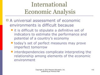 Copyright © 2013 Pearson Education, Inc.
publishing as Prentice Hall
4-6
International
Economic Analysis
Economic Factors Affecting International Business Operations
 
