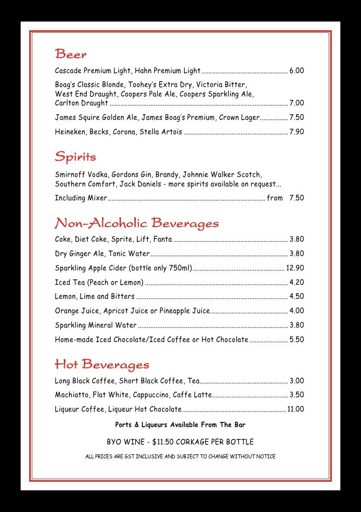 Daniel's Restaurant Menu