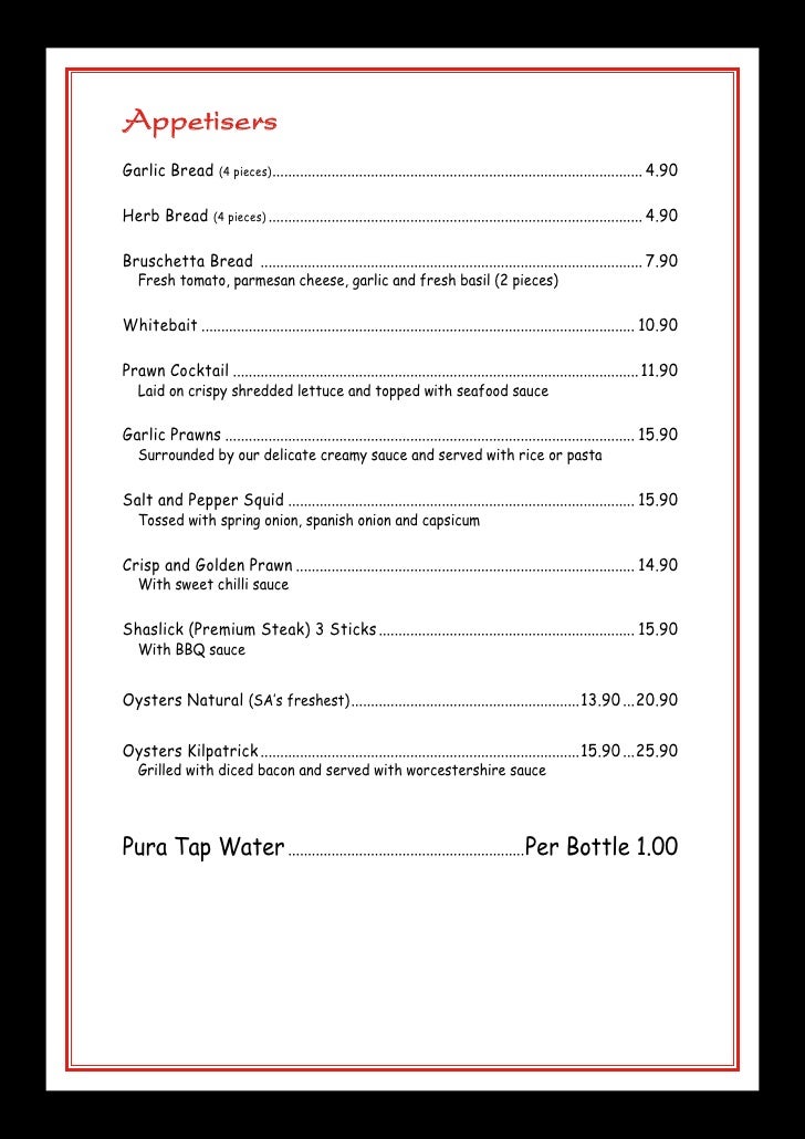 Daniel's Restaurant Menu