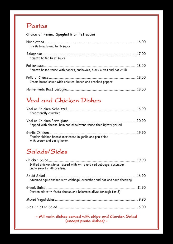 Daniel's Restaurant Menu