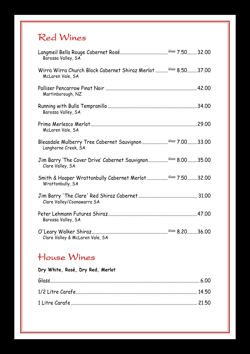 Daniel's Restaurant Menu