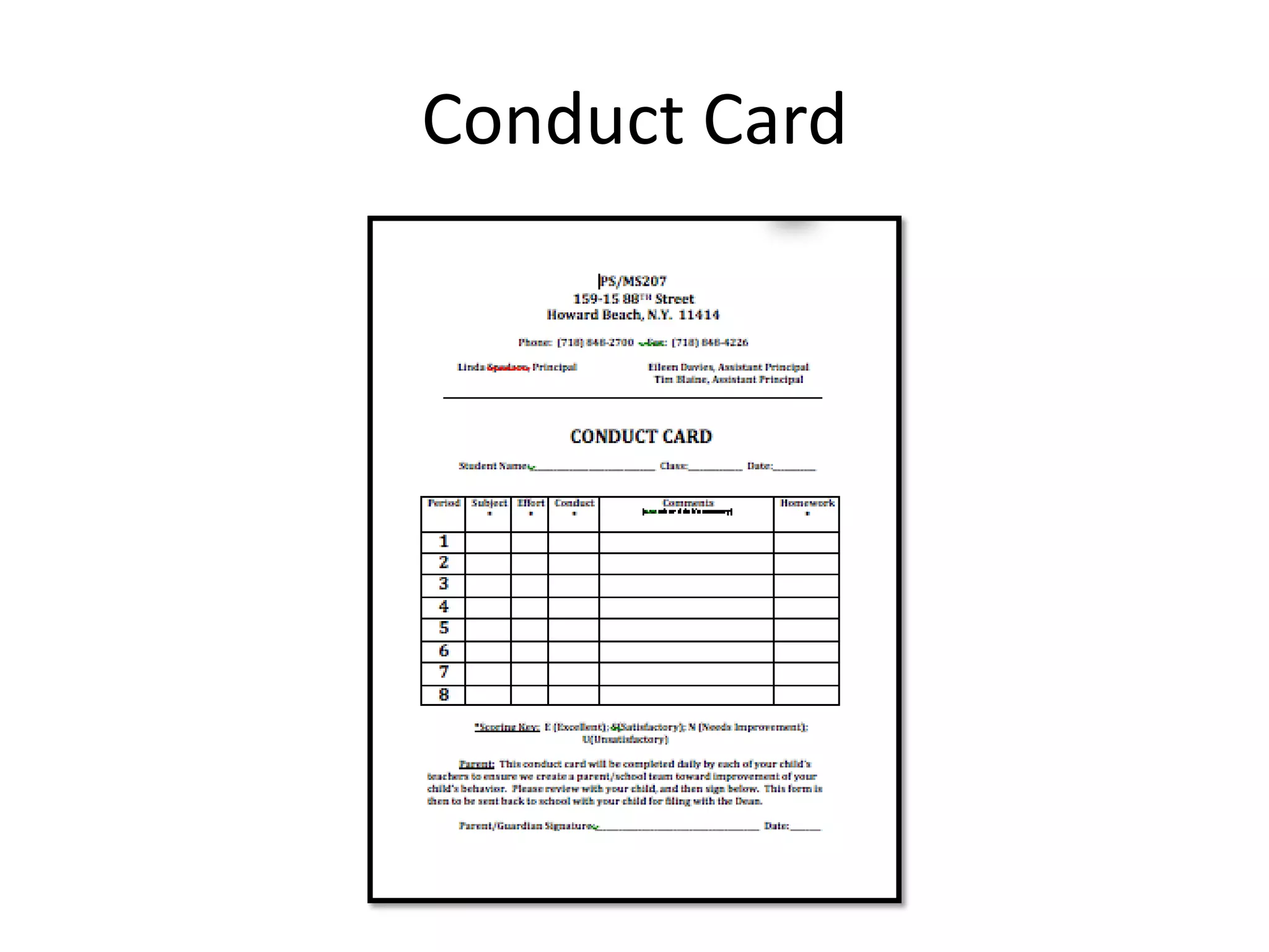 Conduct Card
 