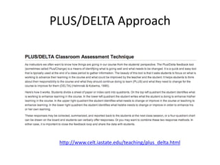 PLUS/DELTA Approach
http://www.celt.iastate.edu/teaching/plus_delta.html
 