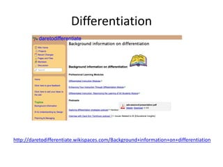 Differentiation
http://daretodifferentiate.wikispaces.com/Background+information+on+differentiation
 