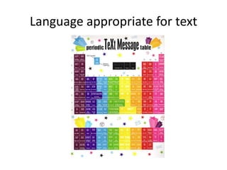 Language appropriate for text
 