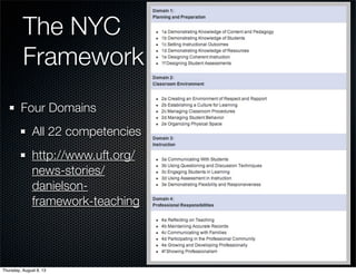 The NYC
Framework
Four Domains
All 22 competencies
http://www.uft.org/
news-stories/
danielson-
framework-teaching
Thursday, August 8, 13
 