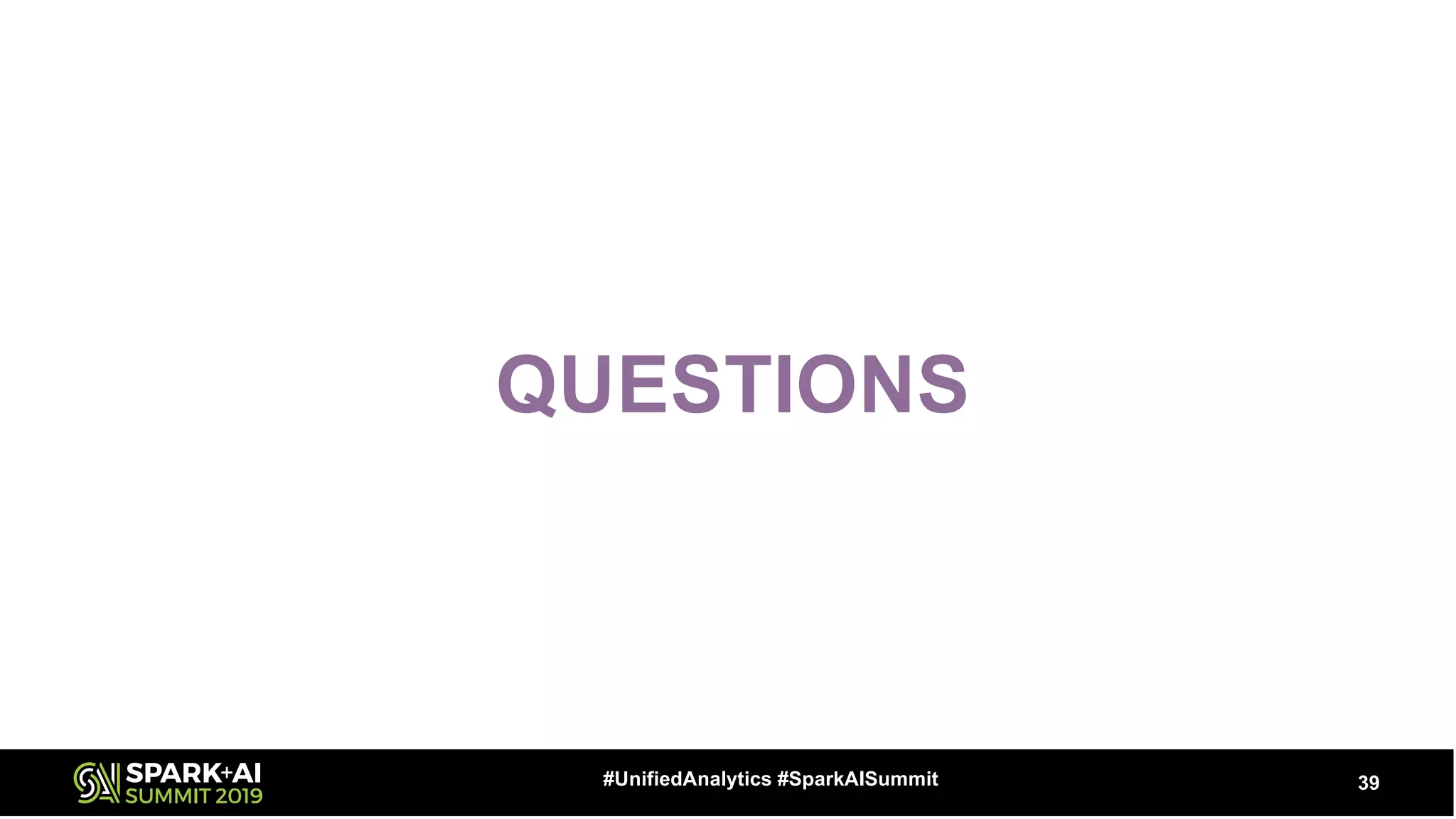 QUESTIONS
39#UnifiedAnalytics #SparkAISummit
 