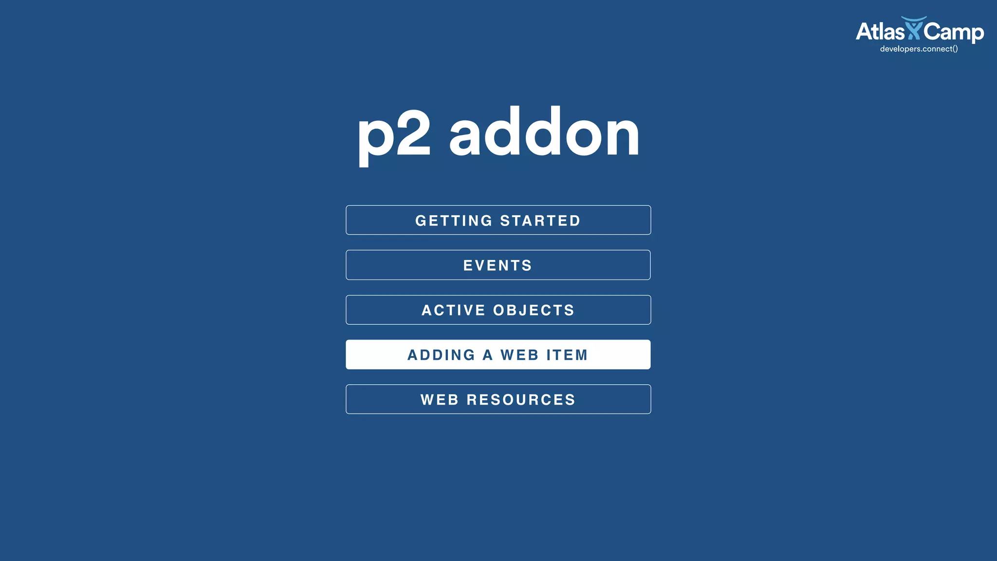 ACTIVE OBJECTS
ADDING A WEB ITEM
p2 addon
EVENTS
WEB RESOURCES
GETTING STARTED
 