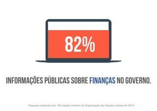informações públicas sobre finanças no governo.
82%
Pesquisa realizada com 193 nações membro da Organização das Nações Unidas em 2014.
 