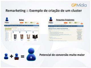 Remarketing :: Exemplo de criação de um cluster

        Botas                   Perguntas Freqüentes




                    Potencial de conversão muito maior
 