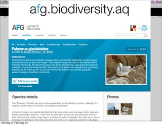 afg.biodiversity.aq
                              afg.biodiversity.aq




Monday 27 February 12
 