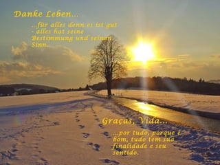 Danke Leben… … für alles denn es ist gut - alles hat seine Bestimmung und seinen Sinn. Graças, Vida... … por tudo, porque é bom, tudo tem sua finalidade e seu sentido. 