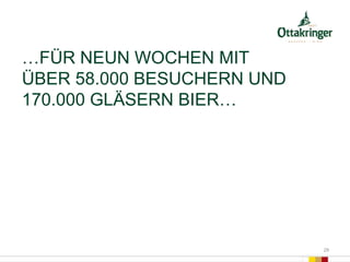 …FÜR NEUN WOCHEN MIT
ÜBER 58.000 BESUCHERN UND
170.000 GLÄSERN BIER…
29
 