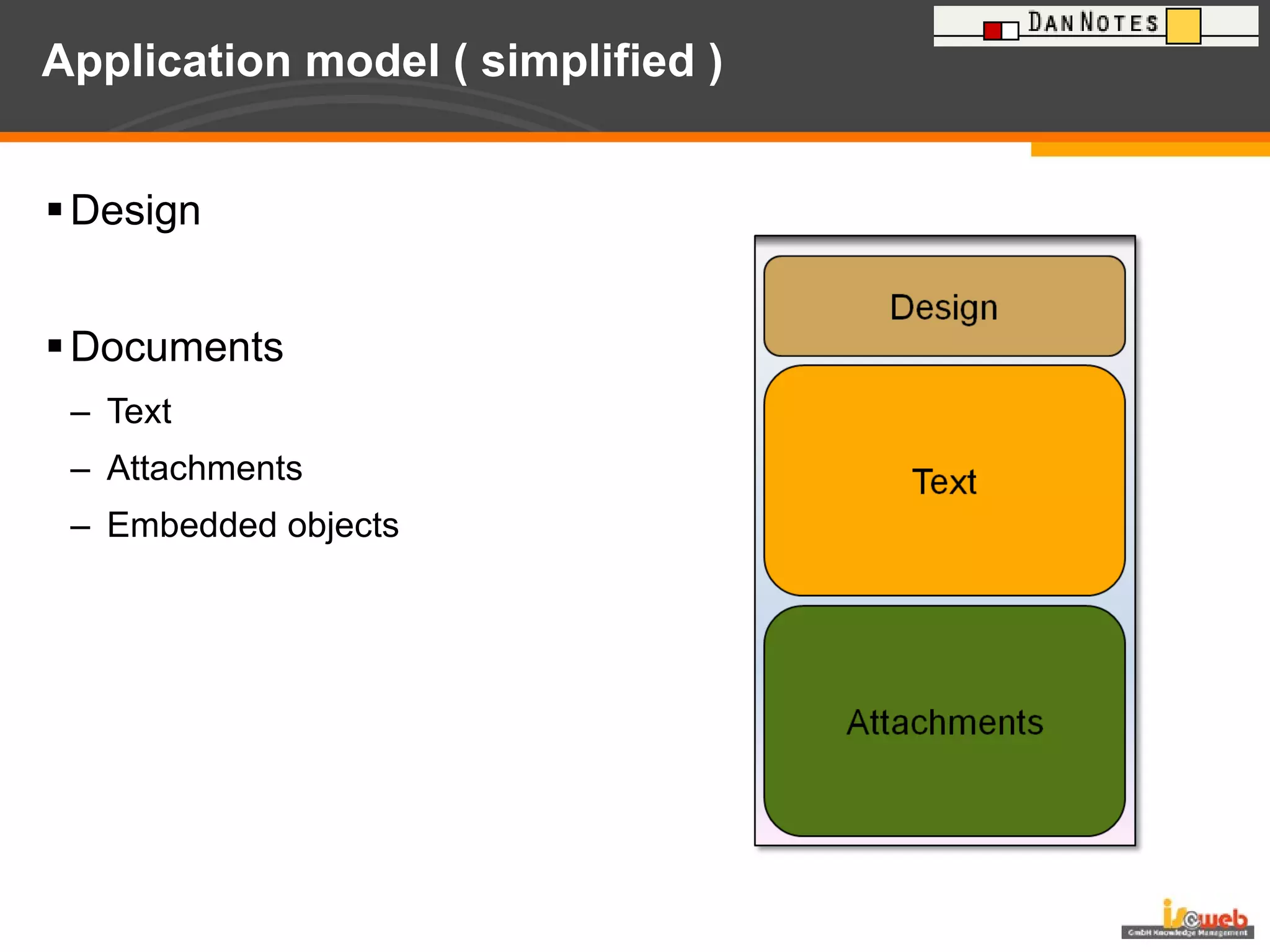 Application model ( simplified ) Design Documents Text Attachments Embedded objects 