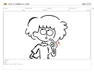Scene
062
Duration
20:00
Panel
4
Duration
05:00
Dia
Dialog
ANNE
Wonder how that's goin.
Toad to Redemption rough Page 13/70
 