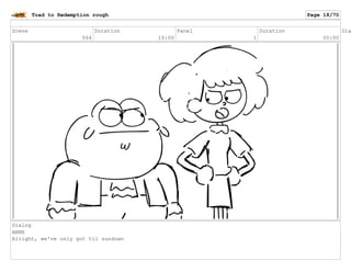 Scene
064
Duration
10:00
Panel
1
Duration
05:00
Dia
Dialog
ANNE
Alright, we've only got til sundown
Toad to Redemption rough Page 18/70
 