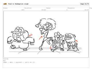 Scene
065
Duration
25:00
Panel
2
Duration
05:00
Dia
Dialog
ALL
YEAH! / WOO! / ALRIGHT! / LET'S DO IT!
Toad to Redemption rough Page 21/70
 