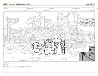 Scene
066
Duration
15:00
Panel
3
Duration
05:00
Dia
Dialog
MAYOR
And THIS is our Farmer's Market
Toad to Redemption rough Page 27/70
 