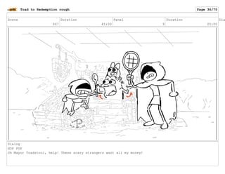 Scene
067
Duration
45:00
Panel
9
Duration
05:00
Dia
Dialog
HOP POP
Oh Mayor Toadstool, help! These scary strangers want all my money!
Toad to Redemption rough Page 36/70
 