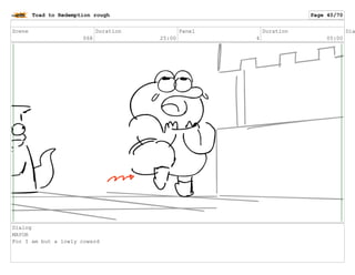 Scene
068
Duration
25:00
Panel
4
Duration
05:00
Dia
Dialog
MAYOR
For I am but a lowly coward
Toad to Redemption rough Page 40/70
 