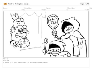 Scene
069
Duration
10:00
Panel
1
Duration
05:00
Dia
Dialog
HOP POP
I guess I'll just hand over all my hard-earned coppers
Toad to Redemption rough Page 42/70
 