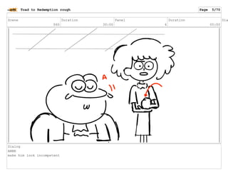 Scene
060
Duration
30:00
Panel
4
Duration
05:00
Dia
Dialog
ANNE
make him look incompetent
Toad to Redemption rough Page 5/70
 