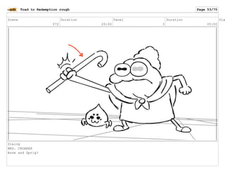 Scene
072
Duration
20:00
Panel
3
Duration
05:00
Dia
Dialog
MRS. CROAKER
Anne and Sprig?
Toad to Redemption rough Page 53/70
 