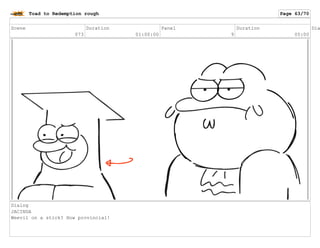 Scene
073
Duration
01:00:00
Panel
9
Duration
05:00
Dia
Dialog
JACINDA
Weevil on a stick? How provincial!
Toad to Redemption rough Page 63/70
 