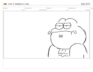 Scene
073
Duration
01:00:00
Panel
11
Duration
05:00
Dia
Toad to Redemption rough Page 65/70
 