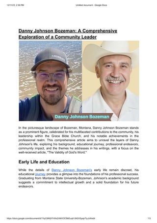 Danny Johnson Bozeman-A Comprehensive Exploration of a Community Leader