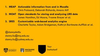 The University of Sydney Page 24
1. MEAP Actionable information from and in Moodle
Chris Froissard, Deborah Richards, Amar...