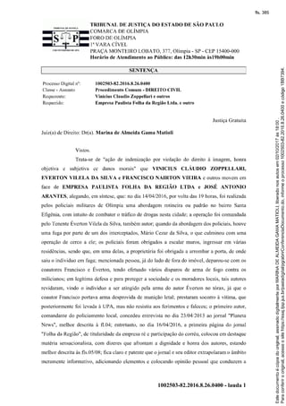 Sentença Condenatória Folha da Região e José Arantes