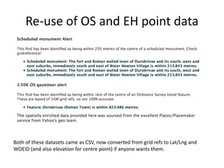 Re-use of OS and EH point data




Both of these datasets came as CSV, now converted from grid refs to Lat/Lng and
WOEID (and also elevation for centre point) if anyone wants them.
 