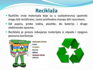 Recikliranje papira
 Recikliranje papira je jedna od stvari koja ima vrlo povoljan
uticaj i veliku korist po našu planetu...