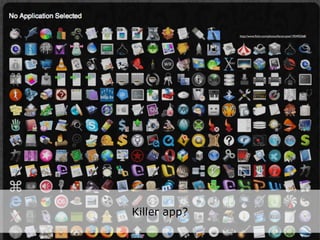 http://www.ﬂickr.com/photos/factoryjoe/195492568/




Killer app?
 