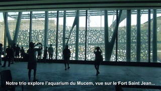 Notre trio explore l’aquarium du Mucem, vue sur le Fort Saint Jean...
 
