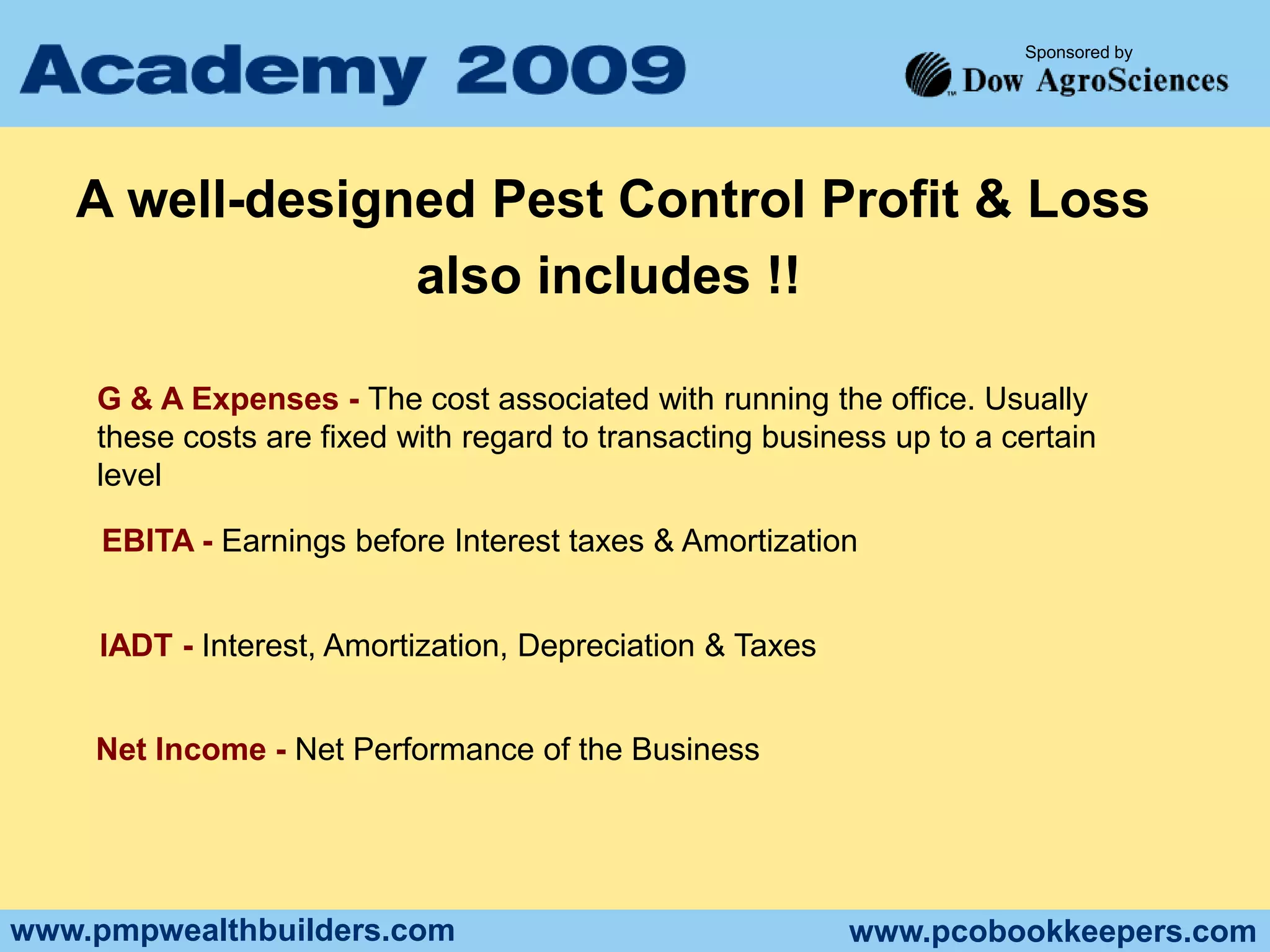 Do business in a Socially Responsible MannerLet’s Grow Our BusinessFirst lets go over how we run a successful Pest Control FirmThe Pest Management business model is Simple  (Not Easy But Simple)We are in a Service Business and Sell our Time.This time that we charge for includes:Diagnosing the ProblemProviding a solutionSetting the Customer up on a Service ContractDoing the Same thing Over and over until you have built a route or several routes.