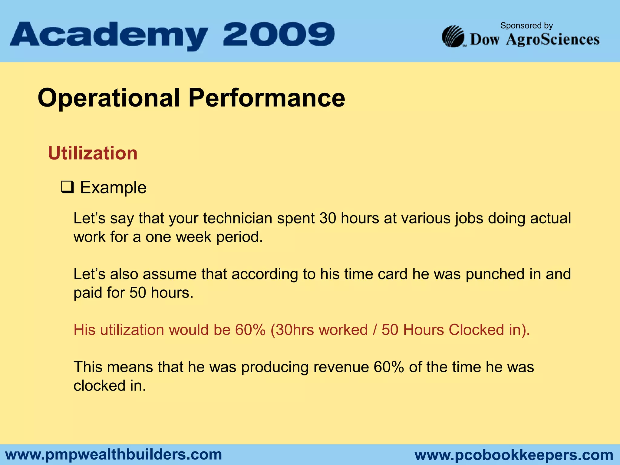 Sales PerformanceThere are many schools of thought on how a sale should be made. Some sales techniques work better depending on the personality of the sales person.Some Sales people Sell management on why Sales can’t be made The best thing about what we do as accountants, is that the numbers don’t lie - no matter which Sales technique are used.