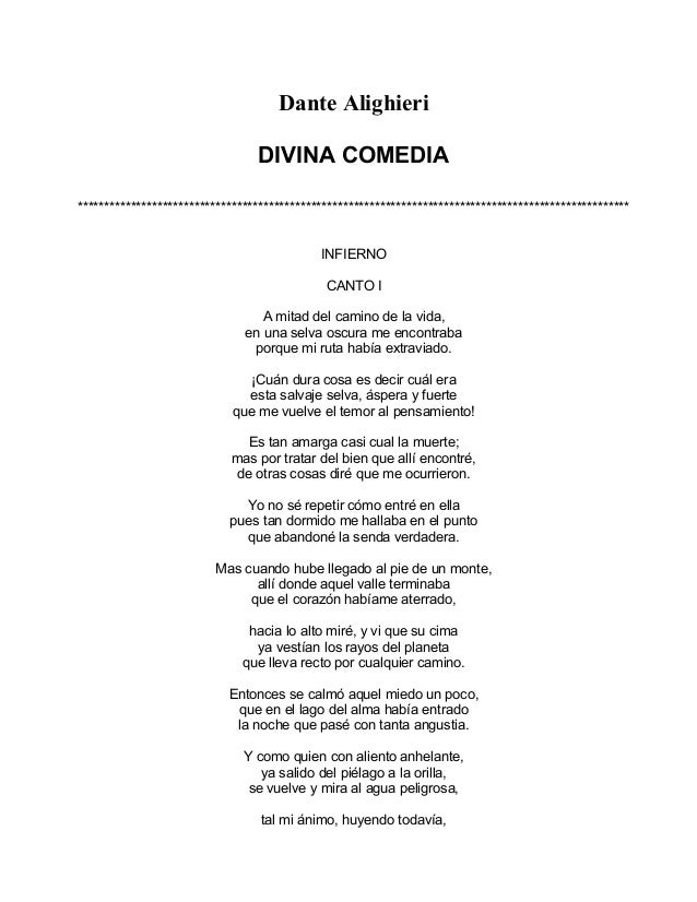 Dante alighieri divina comedia Efugio. En cascada nocturna estrellan sus pupilas de la nada