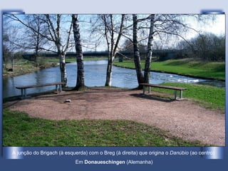 A junção do  Brigach (à esquerda) com o Breg (à direita) que origina o  Danúbio  (ao centro)   Em  Donaueschingen  (Alemanha) 