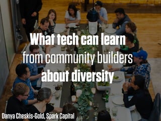 DanyaCheskis-Gold,SparkCapital
Whattechcanlearn
fromcommunitybuilders
aboutdiversity
 