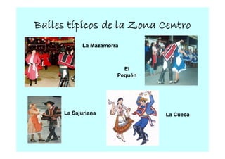 Bailes típicos de la Zona Centro
            La Mazamorra



                         El
                       Pequén




      La Sajuriana
           j                    La Cueca
 