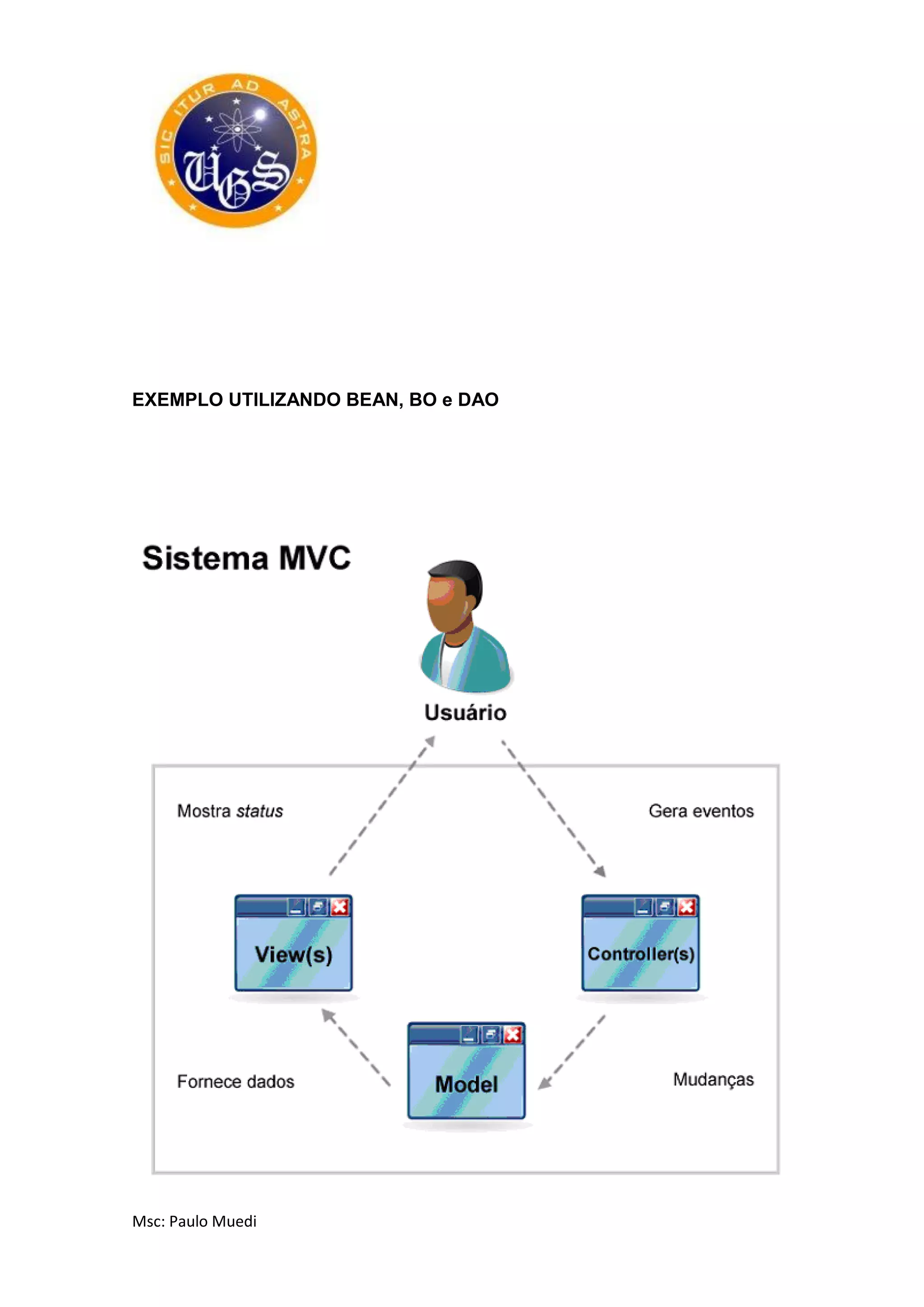 Msc: Paulo Muedi
EXEMPLO UTILIZANDO BEAN, BO e DAO
 
