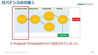 Copyright ? GMO Internet Inc. All Rights Reserved. 40
CONFIDENTIAL
Хʥ󥹤?ꈢ
 Proposal Threshold?OƤޤä
 
