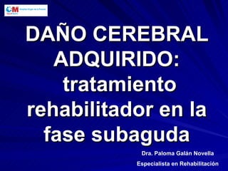 DAÑO CEREBRAL ADQUIRIDO:  tratamiento rehabilitador en la fase subaguda Dra. Paloma Galán Novella Especialista en Rehabilitación 