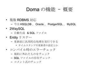 Doma ΙC C Ҫ } RDBMS   HSQLDB  Oracle  PostgerSQL  MySQL 2WaySQL Ԅ  & SQL ե Entity ꥹʩ` ǰ˚õĤʄIgФǤ ॹפߤOȤ ѥrΥ`å Ҏs줿Τå SQL եδڥå ʽΥå 